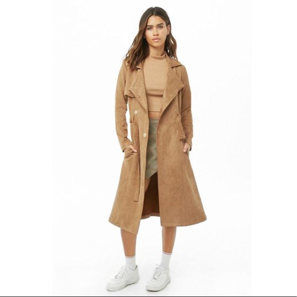 Forever 21/Privy Camel Faux Suede Longline Jacket